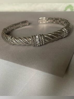 Judith Ripka 925 CZ Hinged Cuff Bracelet